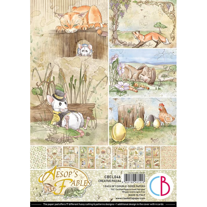 AESOP'S FABLES - CARDSTOCK 12X12 SCRAPBOOK PAPER SET - 12