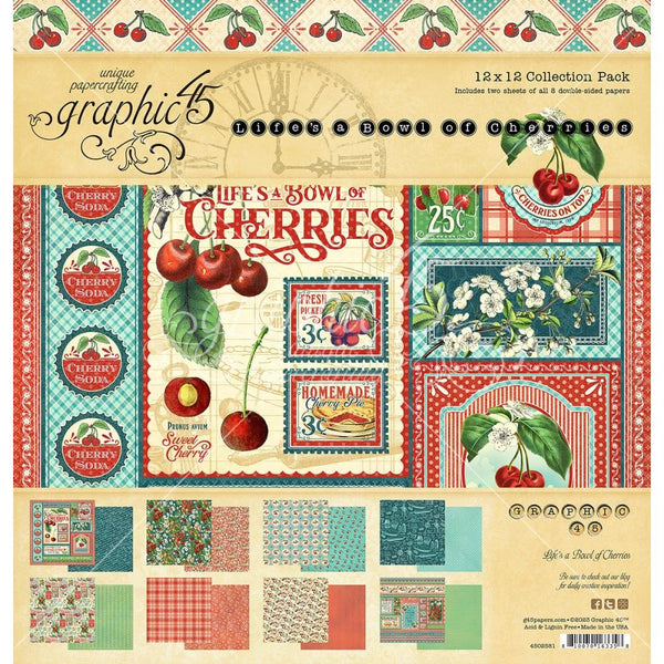 LIFE'S A BOWL OF CHERRIES by GRAPHIC 45 -  8X8 CARDSTOCK PAPERS - NEW COLLECTION !