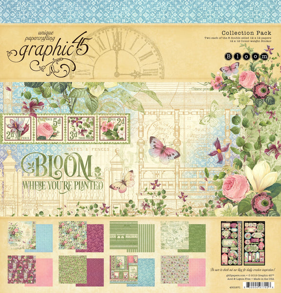 BLOOM by GRAPHIC 45 - 12x12  COLLECTION Pack with Stickers