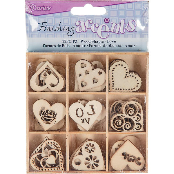 WOOD DIE CUTS - HEARTS - VALENTINES - WOODEN SHAPES LOVE - 45 piece Accents