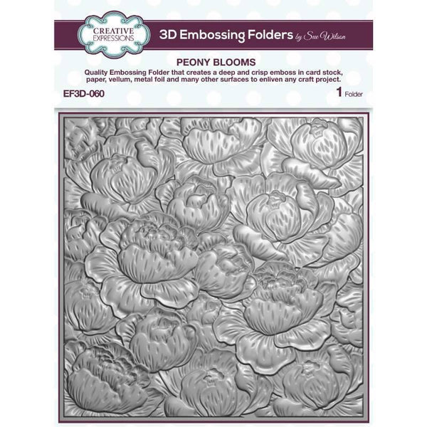 EMBOSSING FOLDER - 3D  - PEONY BLOOMS  6x6 by Creative Expressions - New 2023 !!
