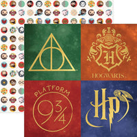HARRY POTTER SCRAPBOOK PAPER / CARDSTOCK SET with GOLD ACCENTS !  - 12x12 Papers - New !