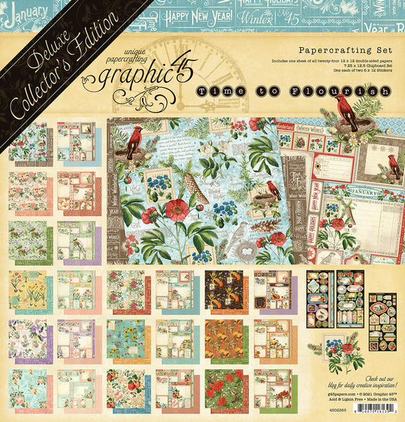 TIME TO FLOURISH DELUXE EDITION  by GRAPHIC 45 -12x12 PAPER PAD -STICKERS & CHIPBOARD