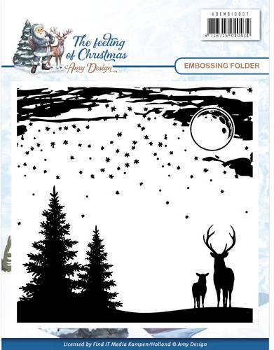CHRISTMAS DEER in the SNOW - from AMY DESIGNS - "The Feeling of Christmas"  5x5'  EMBOSSING FOLDER