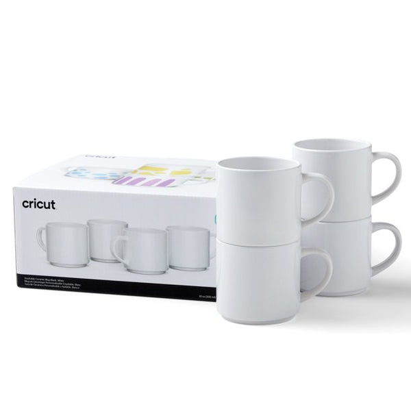 CRICUT STACKABLE MUGS for SUBLIMATION - 10 Ounces - Set of 4 -  All White Ceramic Coffee and Tea Mugs - - New !