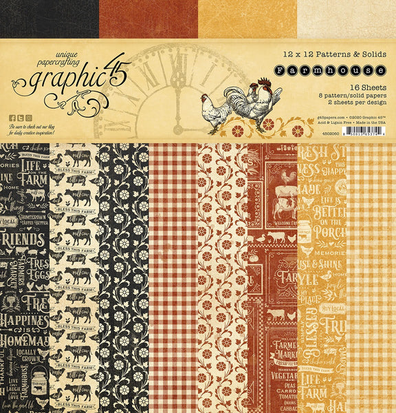 FARMHOUSE BY G45  12x12 PATTERNS & SOLIDS  PAPER  - Hard to Find !