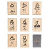 GORJUSS GIRLs  Wood Mounted Stamp Set In a Box with Stamp Ink Pad for Journals and Stationery - 9 Pcs. 2" Stamps