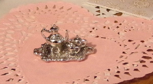 SILVER TEA or COFFeE SERVICE MINIATUREs 4 Pc. Set - Real Metal !! Doll Houses, Shadow Boxes, Papercrafting