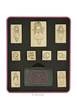 GORJUSS GIRLs Tin Set !!  Wood Mounted Stamp Set in a Tin with Stamp Ink Pad for Journals and Stationery