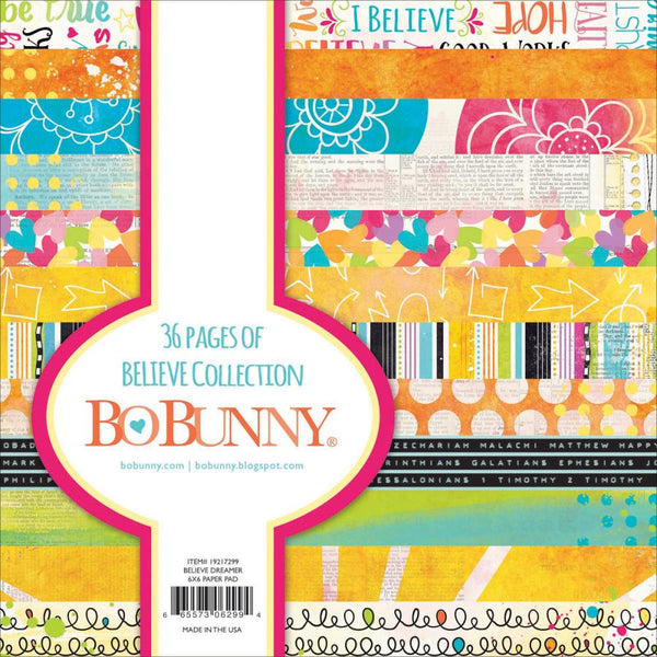 BELIEVE COLLECTiON 6x6 by BOBUNNY  - CHRiSTIAN CARDSToCK Pad - 36  SHEETs of Double-Sided Papers