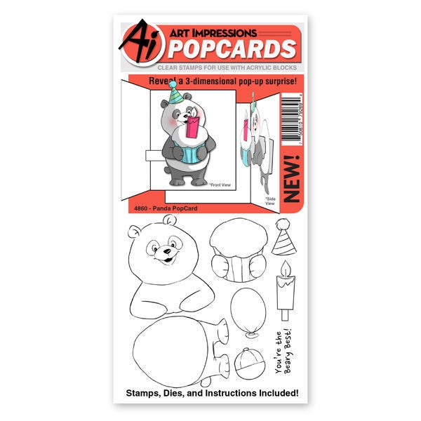 PANDAs BIRTHDAY -  POP-CARDs STAMPs and DIEs Set  -  3_D Pop-Up Surprise Cards - ReTIRED !!