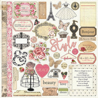 BELLE VIE  by PhotoPlay for Julie Nutting -  10 Pcs of 12x12 Cardstock, and 2 SHEETs of STICKERs !! Plus a 6x6 Paper Pad !!   Rare !