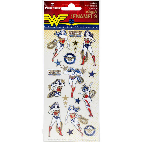WONDER WOMAN FAUX ENAMeL STICKERs , New by Paper House - Gold Foiled !