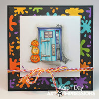HALLOWEEN TREATs CABINET - STAMPs and DIEs -  TRYFOLD CaRD STAMPs  by Art Impressions -4 Pc set  -   Fun to make cards !