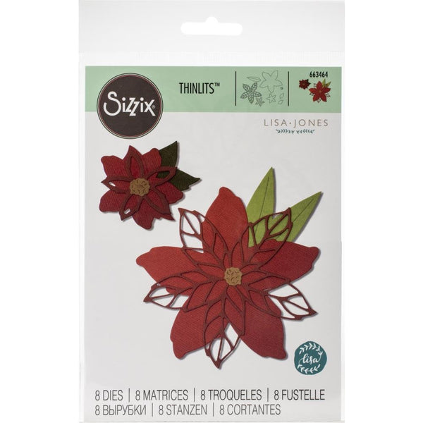 POINSETTIA 2019 by LISA JONES  THINLETs # 663464  Die Set from SiZZIX ! 8 pcs  New !!!