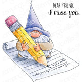 GNOME Stamp Only - WRITING LETTERs - GNOME with PENCiL - Stamp - EB811