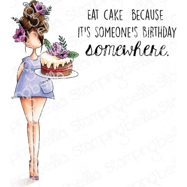 CURVY GIRL EATs CAKE   -Set by STAMPiNG BeLLA -  All New !!  2 Stamp set - BIRTHDAYs -EB789