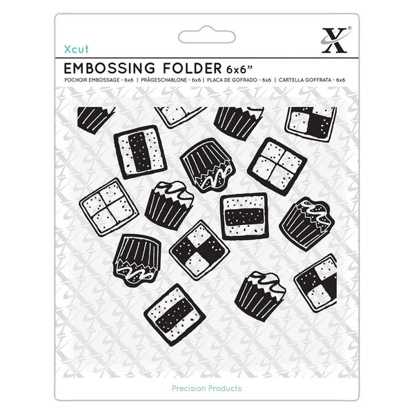 MINI CAKES and TREATS - 6"x6" Embossing Folder by XCUTs  - Works in most Manual Embossing Machines like Cuttlebug  - New !