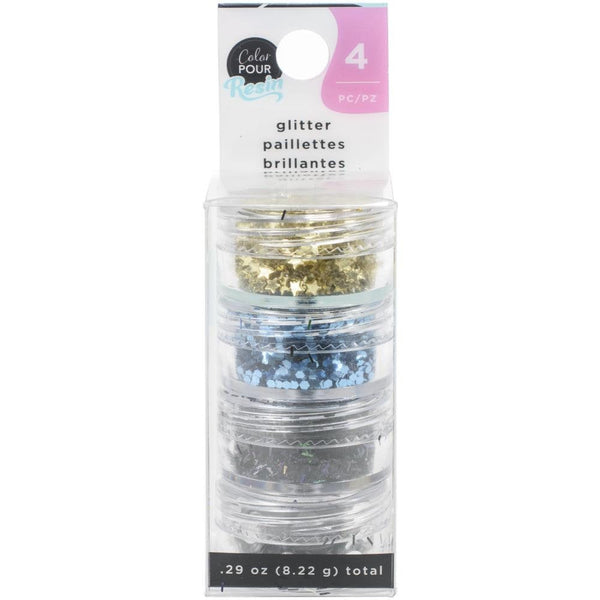 COLOR POUR RESIN GLITTERs Set - GALaXY  Glitter - Black, Silver, Blue, GOld  -  Set of 4 jars - New !!