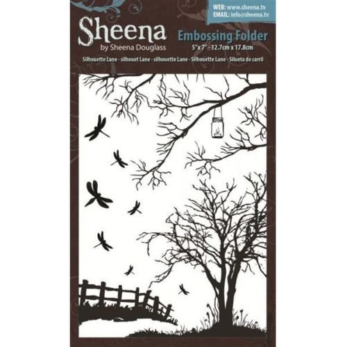 SILHOUETTE LANE by Sheena Douglass -Embossing FOlder  5x7  Rare !! - DRAGONFLIEs, FIREFLIEs, LANTERNs, COUNTrY SCENe-