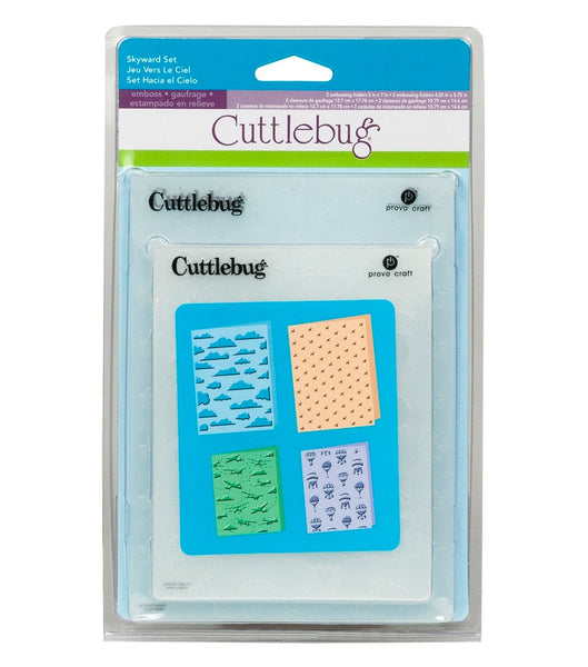 CUTTLEBUG COMPANION SET - SKYWARD -Set of 4 EMBOSSING FOlders - Retired and Rare ! - Fighter PLANEs - Hot Air BALLOONs- CLOUDs