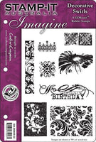 DECORATIVE SWIRLS BIRTHDAYs-  STAmP-iT AUSTRALiA - MOUNTeD STAmP SeT -7 stamps - SET 07 - retired and rare  !